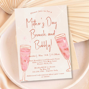 Invitación Brunch y Burbujeante Rosa Rubor Brunch del Día de
