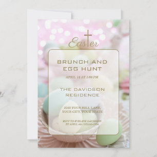 Invitación Brunch y búsqueda de huevos rayas rosa y verde