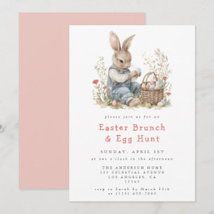 Invitación Brunch y caza de huevos del conejo de Pascua en ac