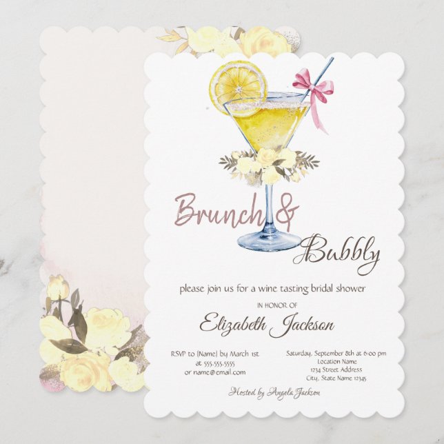 Invitación Brunch y Cóctel de Burbujas Rosas de Limón (Anverso / Reverso)