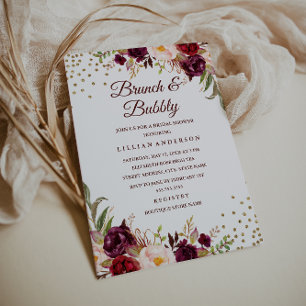 Invitación Brunch y ducha de burbujas con confeti floral de B