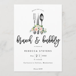 Invitación brunch y ducha de novia florida rosa burbujeante