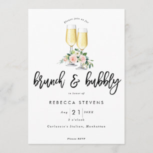 Invitación brunch y ducha nupcial floral rosada burbujeante