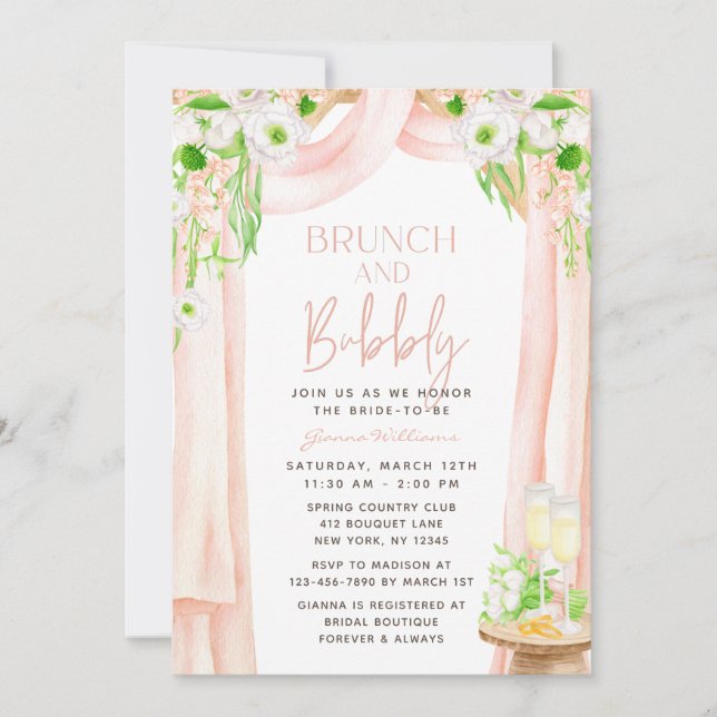 Invitación Brunch Y Elegante Ducha De Novias Florales (Anverso)