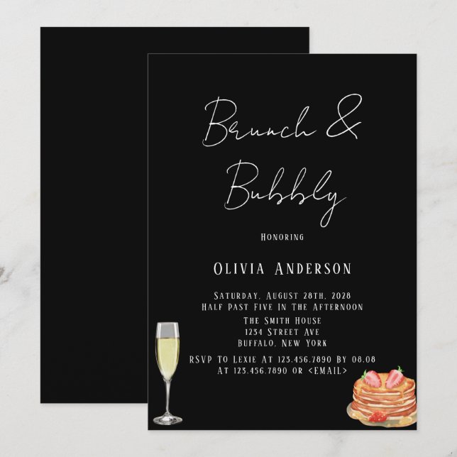 Invitación Brunch y Invita de tortitas de hielo blanco y negr (Anverso / Reverso)