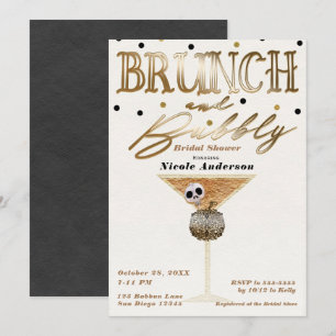 Invitación Brunch y Vino Burbujeante Dorado Baby Shower de Ha