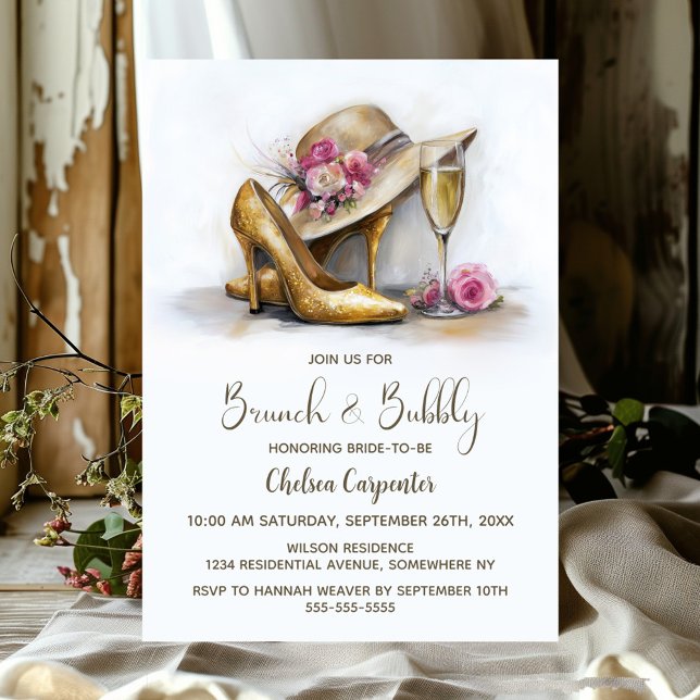 Invitación Brunch y Zapatos Dorados de Champán y Burbujas (Subido por el creador)