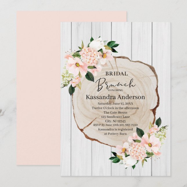 Invitación Brunéi bucal floral de Woodland Rubor (Anverso / Reverso)