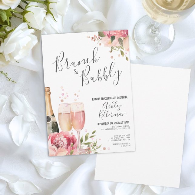 Invitación Brunéi De Acuarela Y Ducha De Novias De Flor Budab (Watercolor Brunch And Bubbly Floral Bridal Shower Invitation)