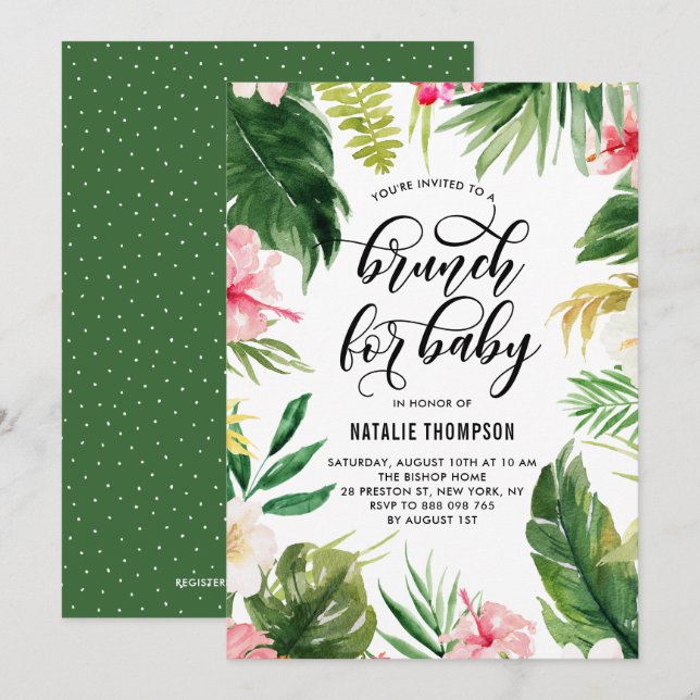 Invitación Brunéi de armazón floral tropical acuático para be (Anverso / Reverso)