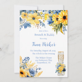 Invitación Brunéi de color azul amarillo peony y burbuja