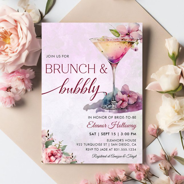 Invitación Brunéi de ducha de novia con flores rosadas y burb (Subido por el creador)