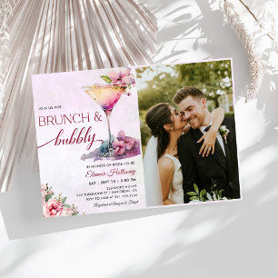 Invitación Brunéi de ducha de novia con flores rosadas y foto