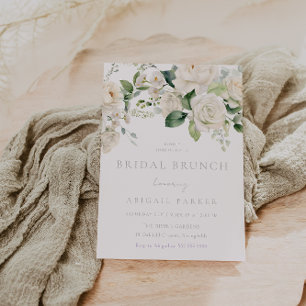 Invitación Brunéi de ducha de novia con rosas blancas y salvi