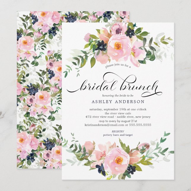 Invitación Brunéi de ducha de novia de Rosas y peonies de Rub (Anverso / Reverso)