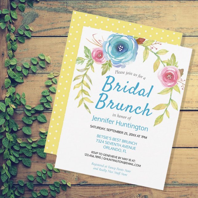 Invitación Brunéi de ducha de novia floral azul bonito (Subido por el creador)