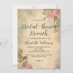 Invitación Brunéi de ducha de novias con rosas rosas rosadas 
