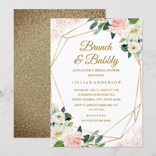 Invitación Brunéi De Ducha De Novias Geométricas Florales Y B