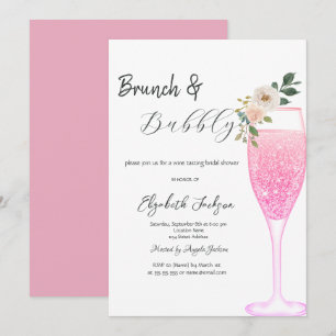 Invitación Brunéi de Flor de Vidrio de Champán Rosado y Bubbl
