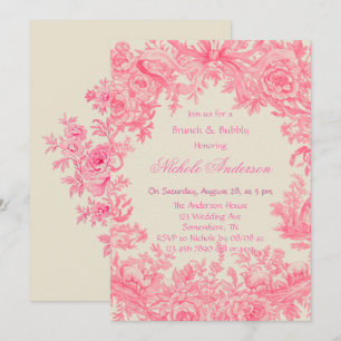 Invitación Brunéi de flores de toile rosado vintage y burbuja