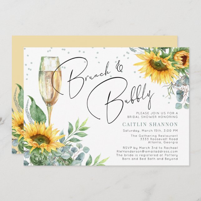 Invitación Brunéi de girasol y ducha bucal (Anverso / Reverso)