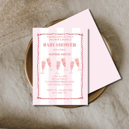 Invitación Brunéi de la frontera roja rosada y Baby Shower bu