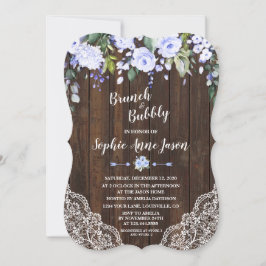Invitación Brunéi de madera azul floral y ducha de novia con 