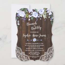 Invitación Brunéi de madera azul floral y ducha de novia con