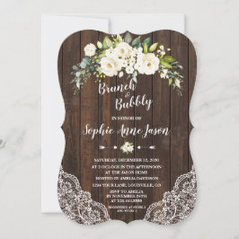 Invitación Brunéi de madera blanca floral y ducha de novia co