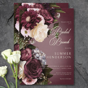 Invitación Brunéi de novia floral de borgoña oscura y crema
