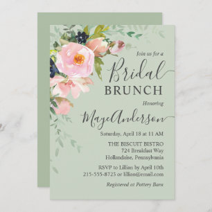 Invitación Brunéi de novia floral verde rosado y sabio de Rub