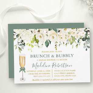 Invitación Brunéi de novia verde azulado blanco floral