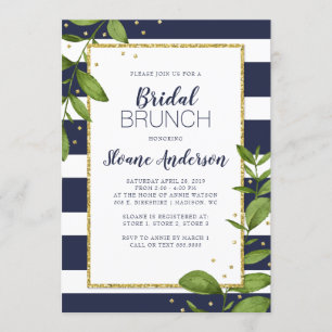 Invitación Brunéi de novias bling botánico de franjas azules 