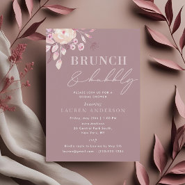 Invitación Brunéi de novias con flores rosadas y champán