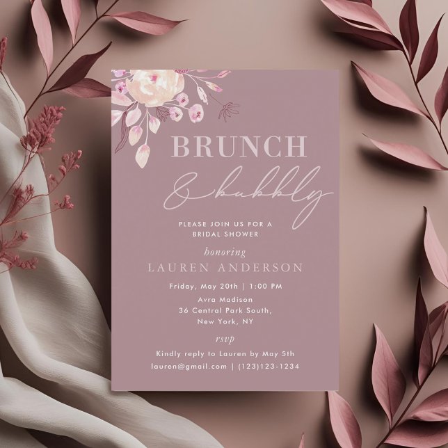 Invitación Brunéi de novias con flores rosadas y champán (Subido por el creador)