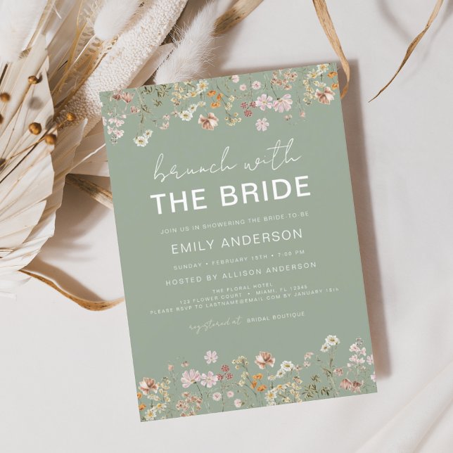 Invitación Brunéi de Novias de Flor Silvestre Sage Green Boho (Subido por el creador)