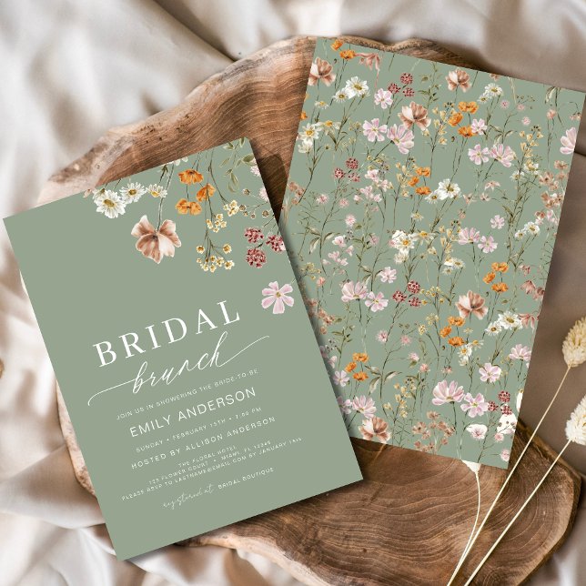 Invitación Brunéi de Novias de Flor Silvestre Sage Green Boho (Subido por el creador)