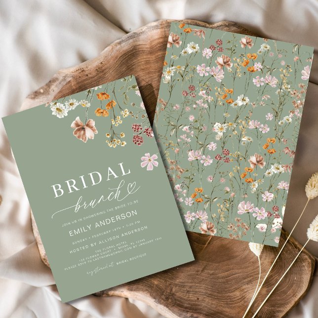 Invitación Brunéi de Novias de Flor Silvestre Sage Green Boho (Subido por el creador)