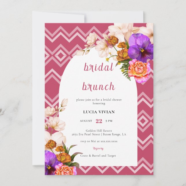 Invitación Brunéi de Novias Floral Magenta Fuchsia (Anverso)