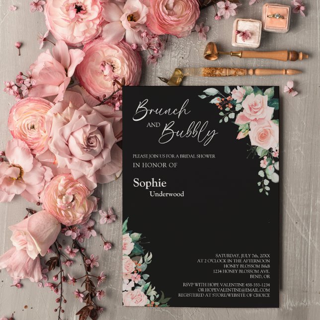 Invitación Brunéi De Novias Negras Florales Y Bubbly (Subido por el creador)