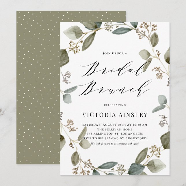Invitación Brunéi de Novias Wreath de Eucalyptus Seded (Anverso / Reverso)