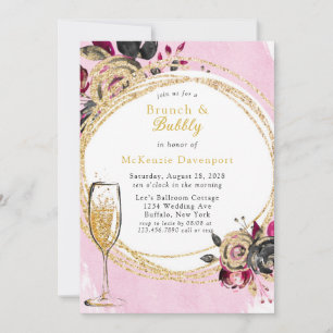 Invitación Brunéi de oro de Peony negro caliente y burbuja