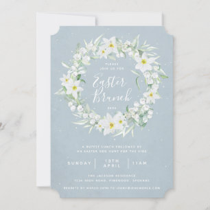 Invitación Brunéi de Pascua Azul + Floral Blanco