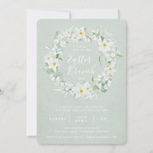 Invitación Brunéi de Pascua Verde + Floral Blanco