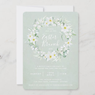 Invitación Brunéi de Pascua Verde + Floral Blanco