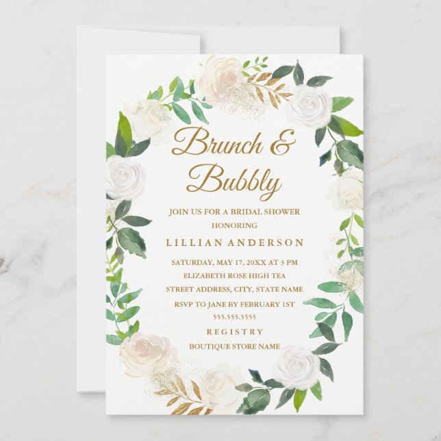 Invitación Brunéi dorado con flores y ducha bucal (Anverso)