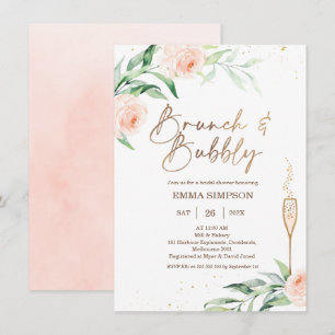 Invitación Brunéi dorado rosado con burbujas y ducha de novia