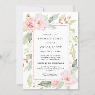 Invitación Brunéi dorado rosado floral de rosa