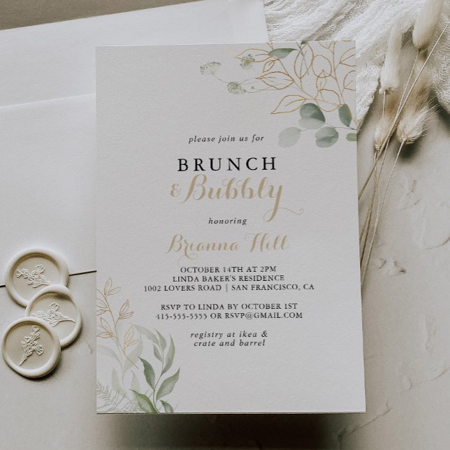 Invitación Brunéi dorado verde follaje y ducha bucal (Subido por el creador)