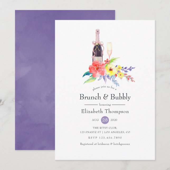 Invitación Brunéi floral acuático y ducha de novia burbujeant (Anverso / Reverso)